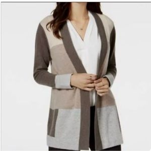 New Charter Club Pure Cashmere Colorblocked Open Front Sweater Cardigan size M